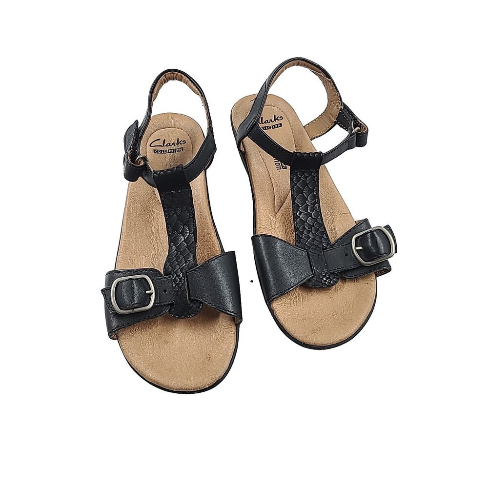 Clarks Manilla Lift Ladies Black Leather Soft Cushion Sandals Size 6 M